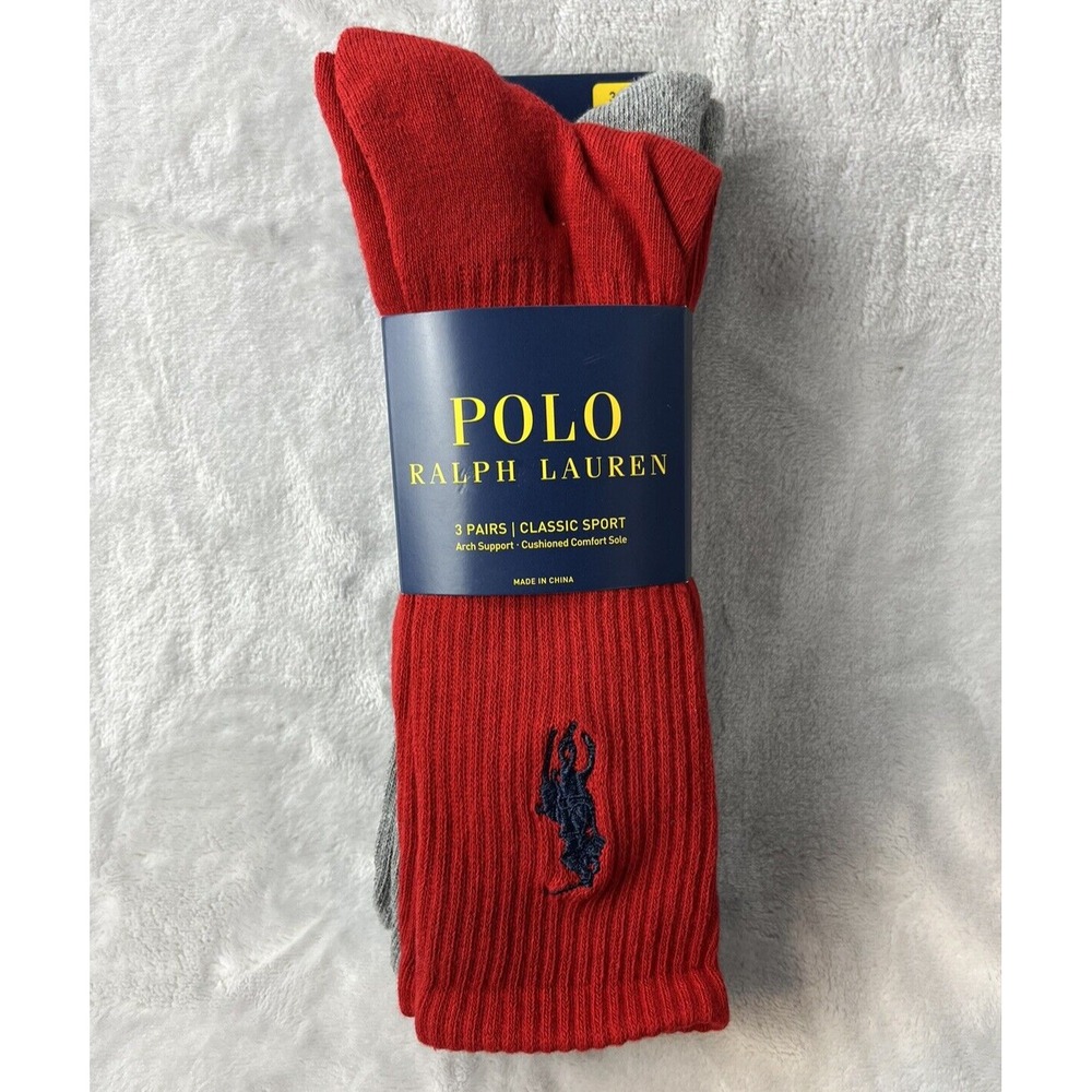 POLO RALPH LAUREN 3 Pair Socks Men 10-13 Multicolor Classic Sport Arch Support